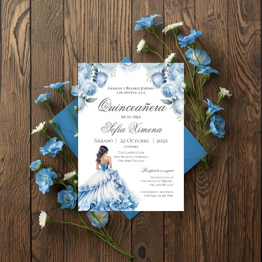 Quincenera Invitation in Spanish Blue 招待状