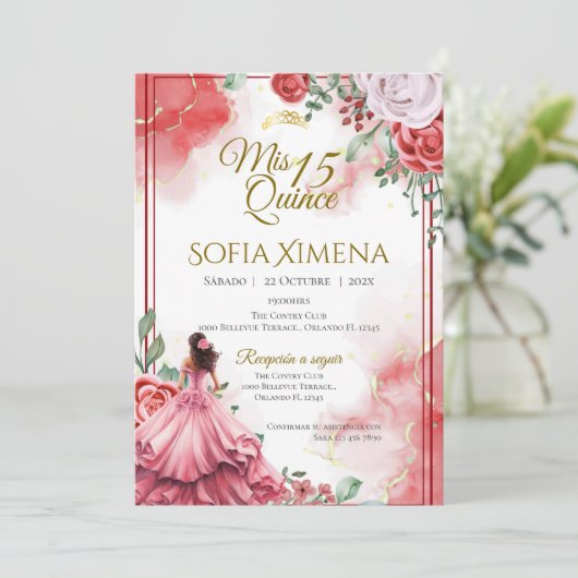 Quincenera Invitation in Spanish Boho 招待状 (スタンド正面)
