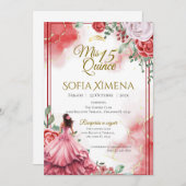 Quincenera Invitation in Spanish Boho 招待状 (正面/裏面)