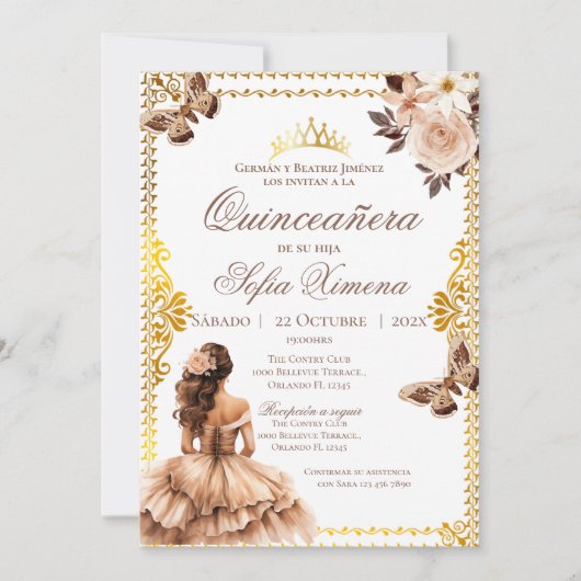 Quincenera Invitation in Spanish Boho 招待状 (正面)