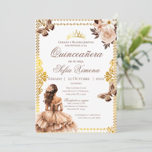 Quincenera Invitation in Spanish Boho 招待状 (スタンド正面)