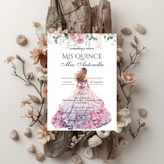 Quincenera Invitation in Spanish BohoFloral 招待状