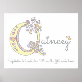 Quincey monogram art girls name and meaning poster ポスター