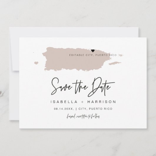 QUINNプエルトリコ赤面ピンクマップ日付を保存 招待状 (正面)