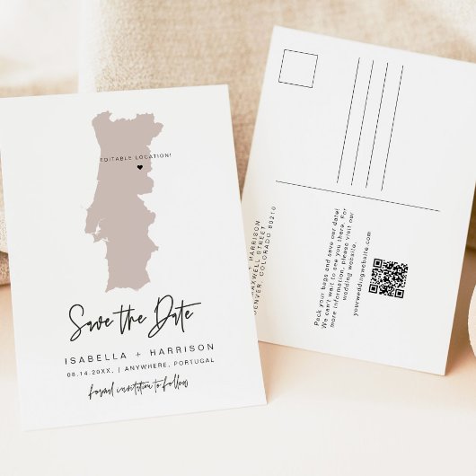 QUINNポルトガルの地図Save the Date (Movableハート!) ポストカード