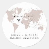 QUINNワールドマップトラベル目的地の日付を保存 ラウンドシール (正面)