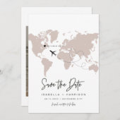 QUINNワールドマップトラベル目的地の日付を保存 招待状 (正面/裏面)