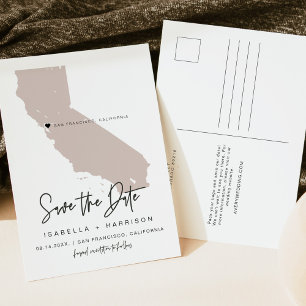 QUINN – カリフォルニア州マップ日付の移動可能なハートを保存 ポストカード