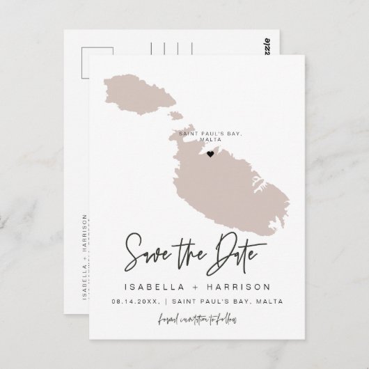 QUINN – マルタのマップ日付を保存(移動ハート!) ポストカード (正面/裏面)