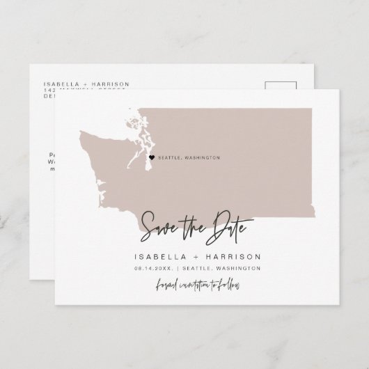 QUINN – ワシントンマップ日付の移動可能なハートを保存 ポストカード (正面/裏面)