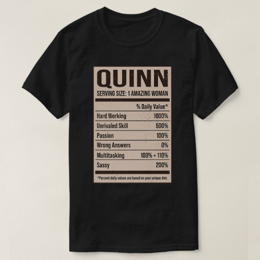 Quinn Nutrition Facts Name Nickname Alias Title Fo Tシャツ (デザイン正面)