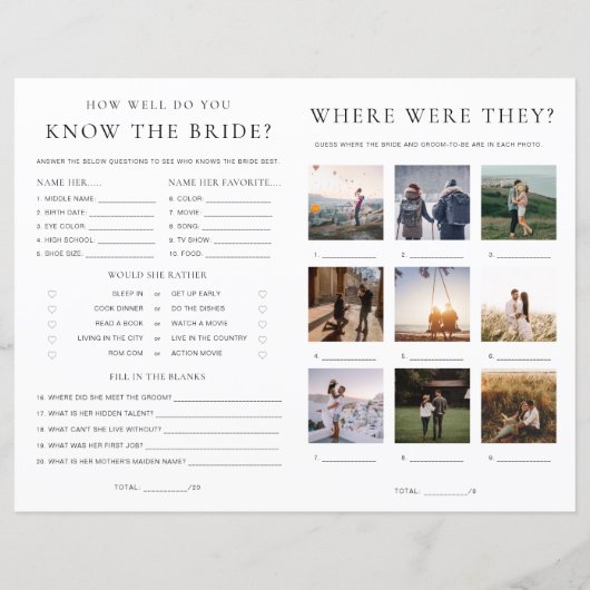 Quinn Script Bridal Shower Game and Menu Booklet (裏面)