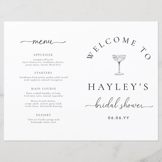 Quinn Script Bridal Shower Game and Menu Booklet (正面)