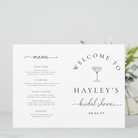 Quinn Script Bridal Shower Game and Menu Booklet 招待状 (スタンド正面)