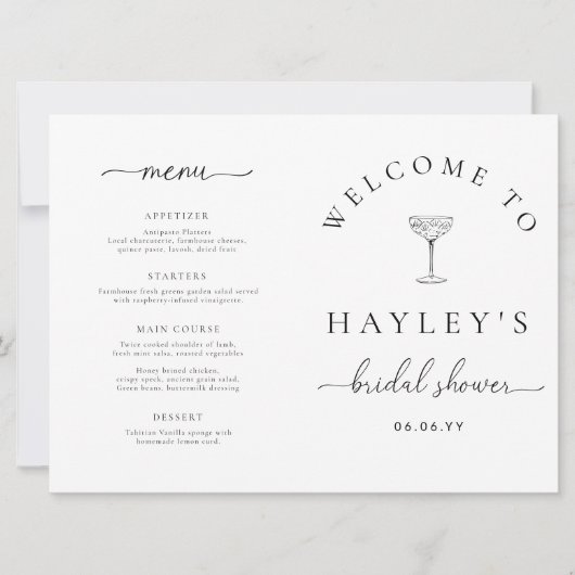 Quinn Script Bridal Shower Game and Menu Booklet 招待状 (正面)
