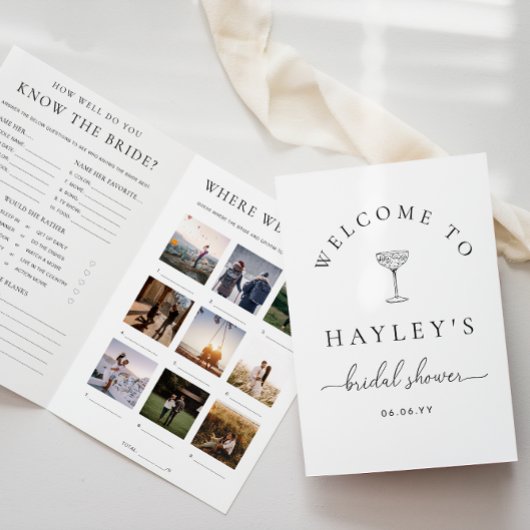 Quinn Script Bridal Shower Game and Menu Booklet 招待状