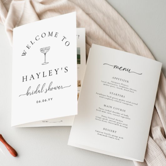 Quinn Script Bridal Shower Game and Menu Booklet 招待状