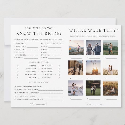 Quinn Script Bridal Shower Game and Menu Booklet 招待状 (裏面)