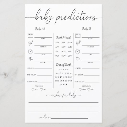 Quinn Twins Baby Predictions Game (正面)