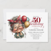 Quirky 50th birthday lady fun playful invitation 招待状 (正面)