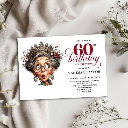 Quirky 60th Birthday Invite Funny Old Lady Theme 招待状