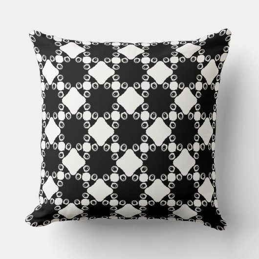 Quirky Abstract Black and White Diamond Grid クッション (正面)