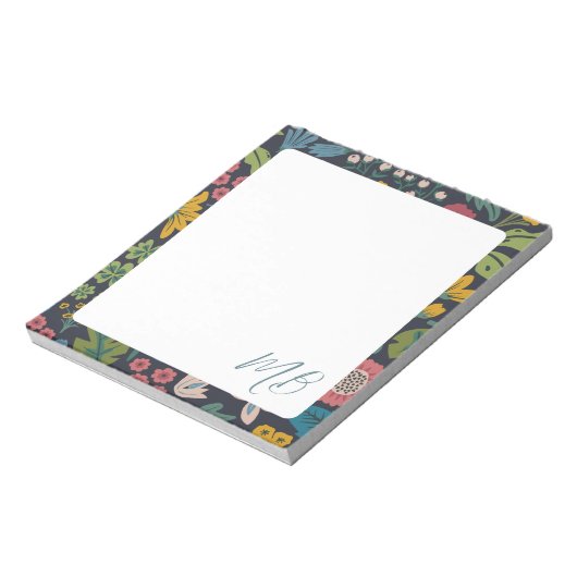 Quirky Abstract Floral Pattern Monogram ノートパッド (回転)