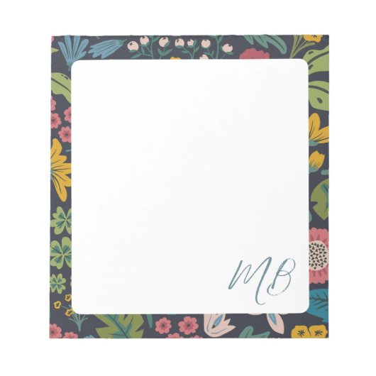 Quirky Abstract Floral Pattern Monogram ノートパッド (正面)