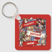 Quirky Animal Fans Personalised Birthday Cartoon キーホルダー (正面)