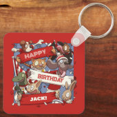 Quirky Animal Fans Personalised Birthday Cartoon キーホルダー (裏面)