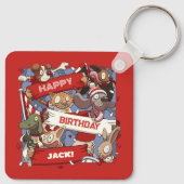 Quirky Animal Fans Personalised Birthday Cartoon キーホルダー (裏面)