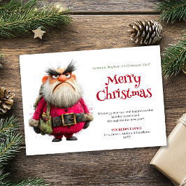 Quirky annoyed Santa editable holiday greeting car シーズンカード