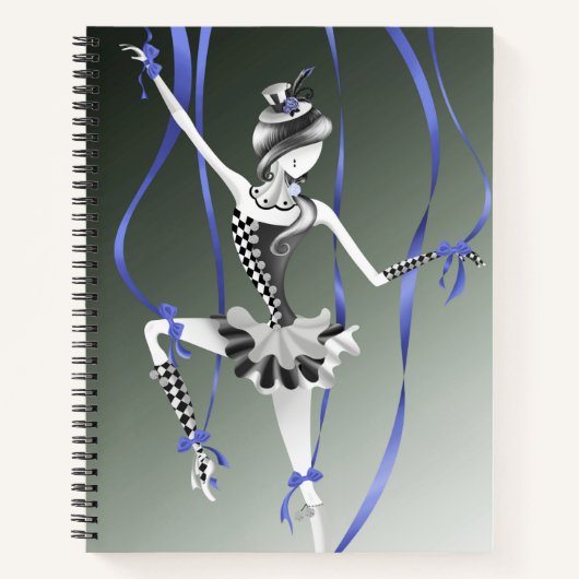 Quirky Ballerina Puppet Blue Ribbons ノートブック (正面)