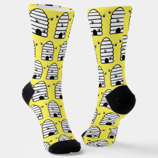 Quirky Bee Hives Pattern on Yellow ソックス