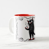 Quirky Black Cat Mug | Whimsical Coffee Lover Gift ツートーンマグカップ (正面左)