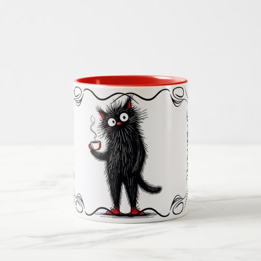 Quirky Black Cat Mug | Whimsical Coffee Lover Gift ツートーンマグカップ (中央)