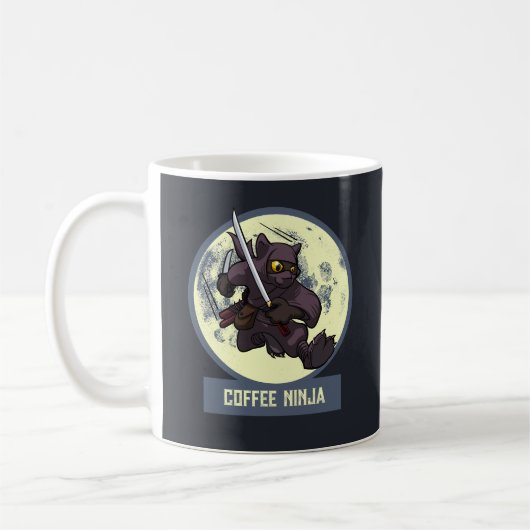 Quirky Black Cat Ninja Alternative Animal Artwork コーヒーマグカップ (左)
