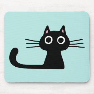 Quirky Black Kitty Cat with Long Whiskers マウスパッド