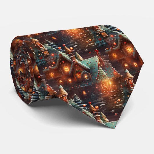Quirky Brown and Blue Gingerbread House Pattern ネクタイ (ロール)