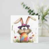 Quirky Bunny with Decorated Egg Easter Greeting カード (スタンド正面)