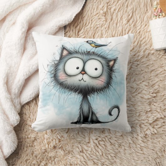 Quirky Cartoon Cat クッション (ブランケット)