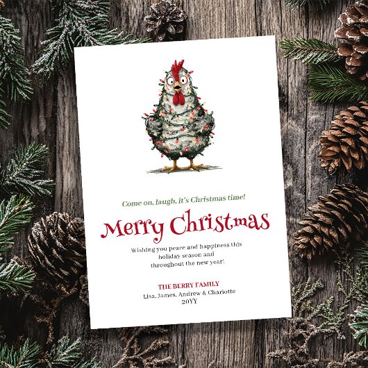 Quirky cartoon chicken Christmas greeting card シーズンカード