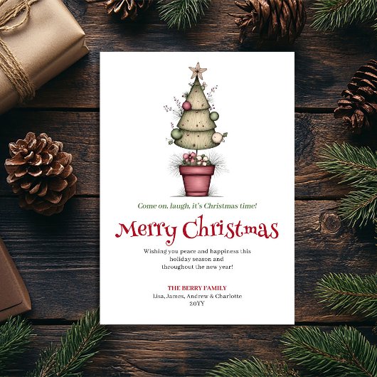 Quirky cartoon Christmas tree greeting card シーズンカード