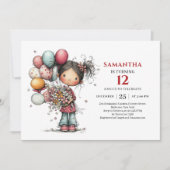 Quirky Cartoon Girl Birthday invitation 招待状 (正面)