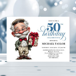 Quirky Cartoon Man 50th Birthday Humor Invite 招待状