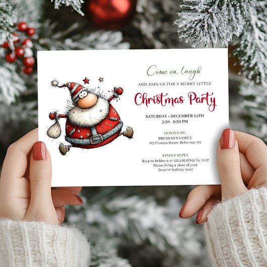 Quirky cartoon Santa Christmas party invitation 招待状