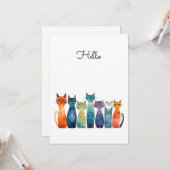 Quirky Cats Hello Custamizable Flat カード (正面/裏面インサイチュ)
