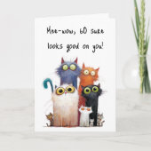 Quirky Cats with Big Eyes 60th Birthday Greeting カード (正面)