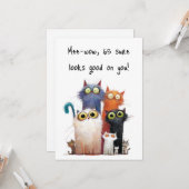 Quirky Cats with Big Eyes 65th Birthday Flat カード (正面/裏面インサイチュ)