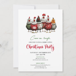 Quirky Chickens Cartoon Christmas Party Invitation 招待状